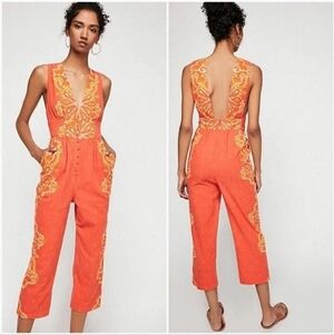 Free People Orange Floral Jumpsuit